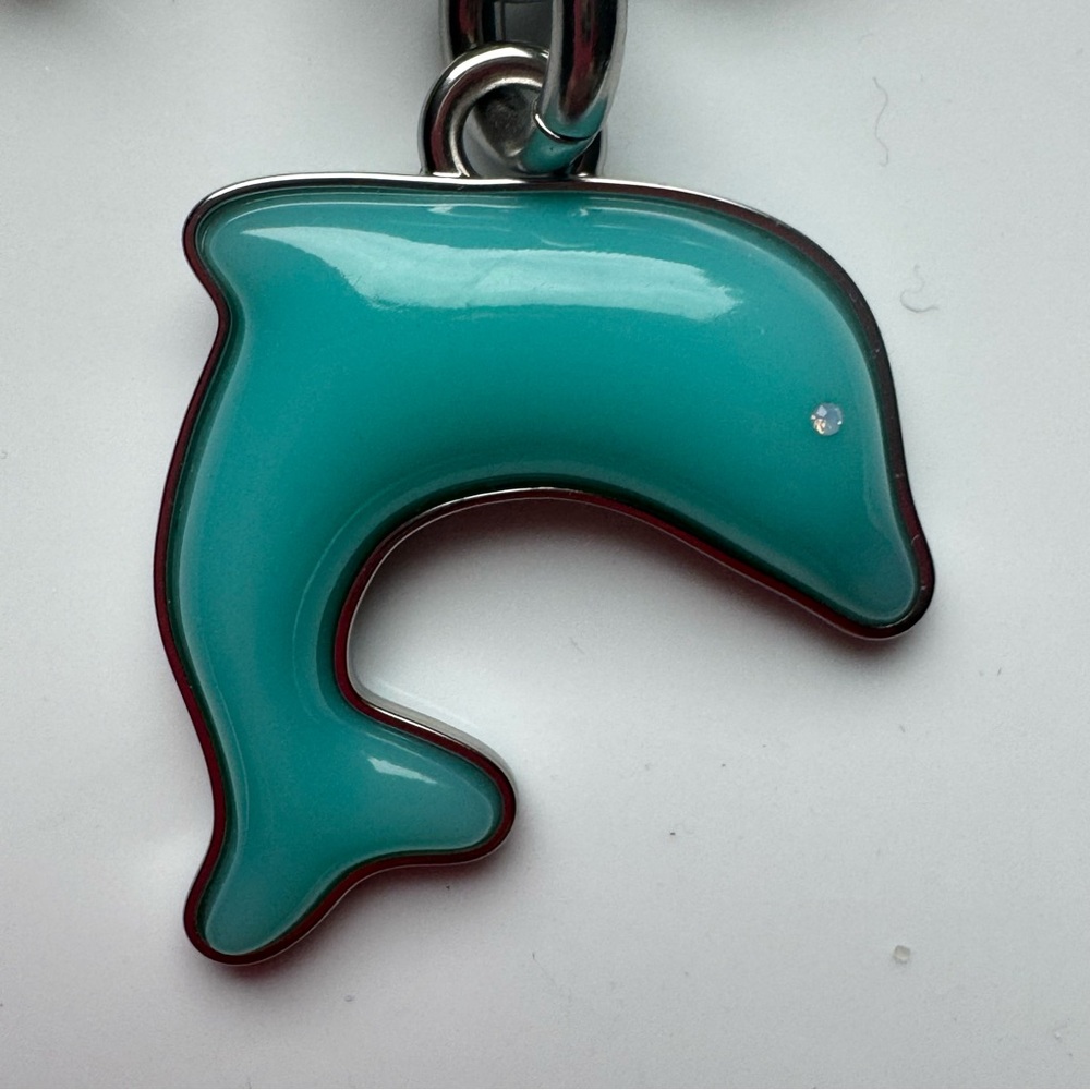 Coach Silver and Turquoise Dolphin and Green Palm Keychain Purse Charm NEW - Picture 3 of 9